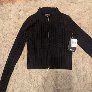 Forever 21 Black Zip-Up Cable Cardigan